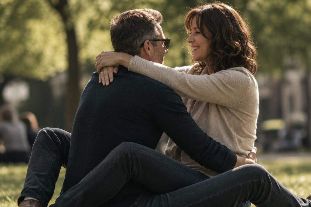 Couple laughing together outdoors, sex therapy Seattle, Orpen Therapy Seattle
